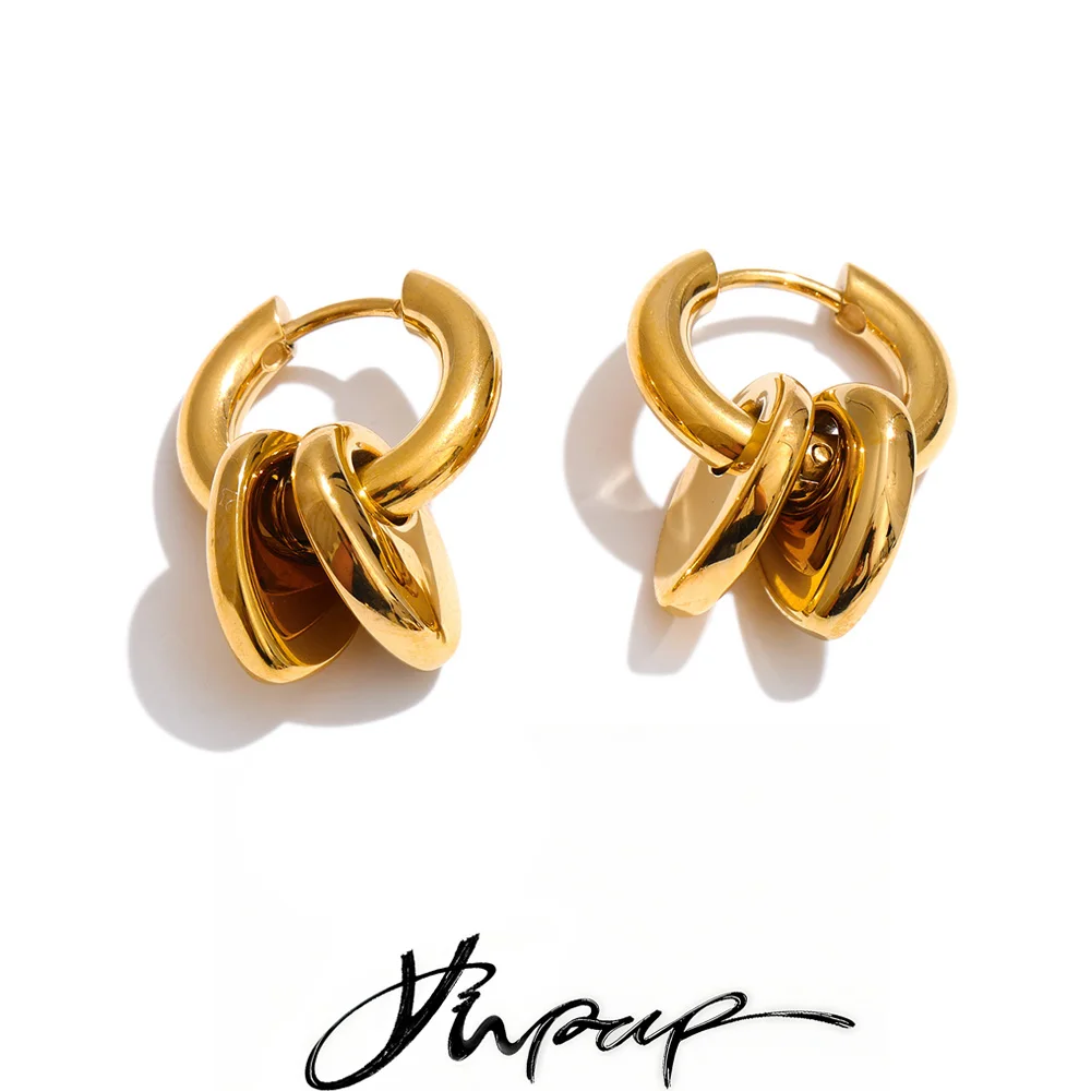 Yhpup Daily Stainless Steel Double Heart Drop Hoop Earrings for Women Versatile Trending Charming Waterproof Jewelry Gift 2026