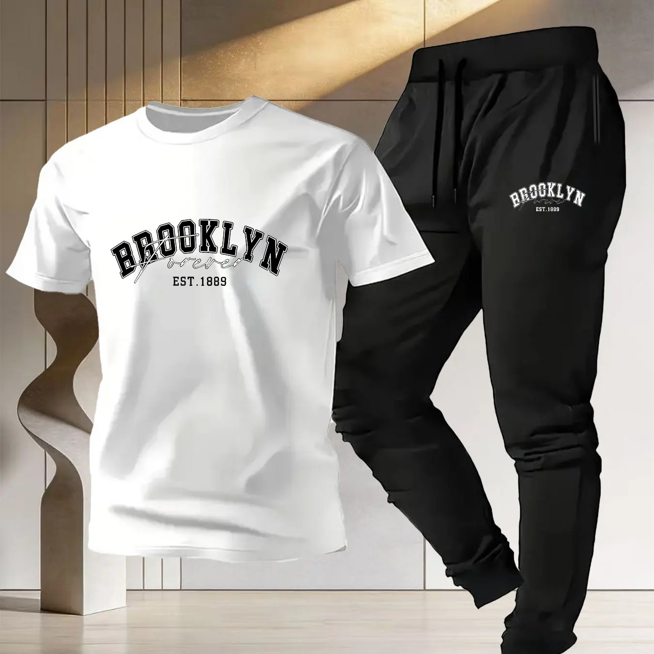 

2026 New Men's Cotton Sportswear Set Summer T-shirt & Thin Pants Street Fashion Print Eco-friendly