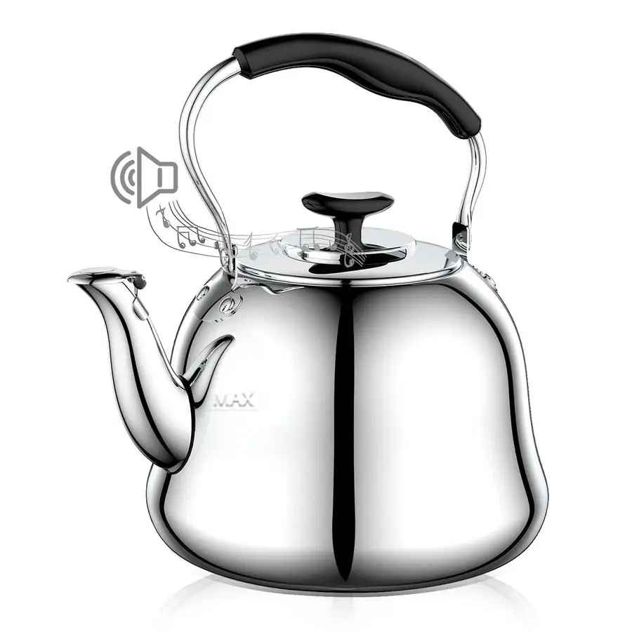 

Whistling Stovetop Tea Kettle Food Grade Stainless Steel Teapot with Fast Boil, Wide Mouth, Folding Handle, Ideal for Stove Top