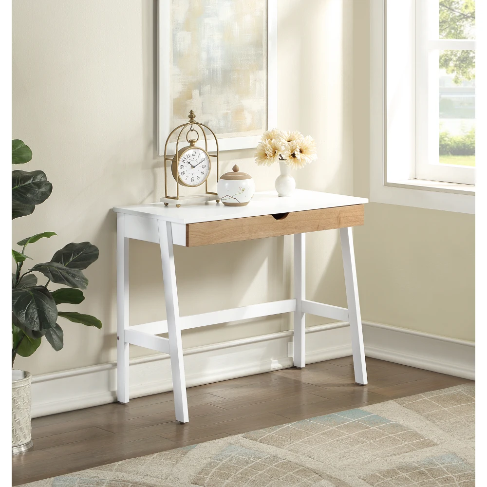 Hilton Desk In White/Natural with Metal Drawer Glides And large Single Drawer For Storage