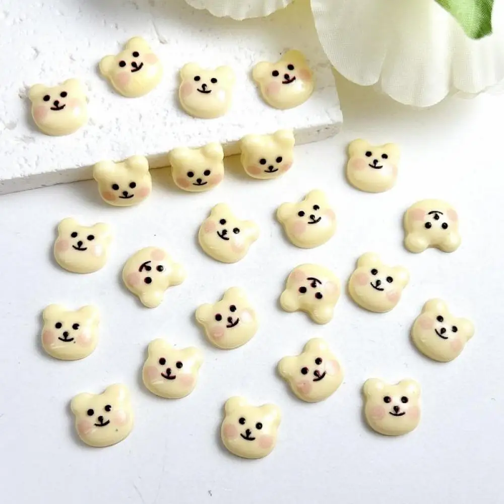 Cartoon Adorable Beige Bear Head Nail Art Charms Kawaii Luminous Powder Blusher Smiley Bear Resin Nail Decorations for DIY Nails