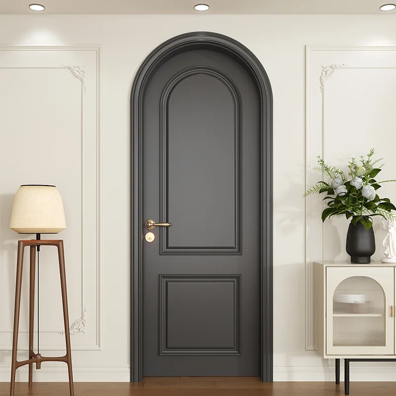 Vintage solid wood paint interior door black Internet celebrity arc arched bedroom room swing door