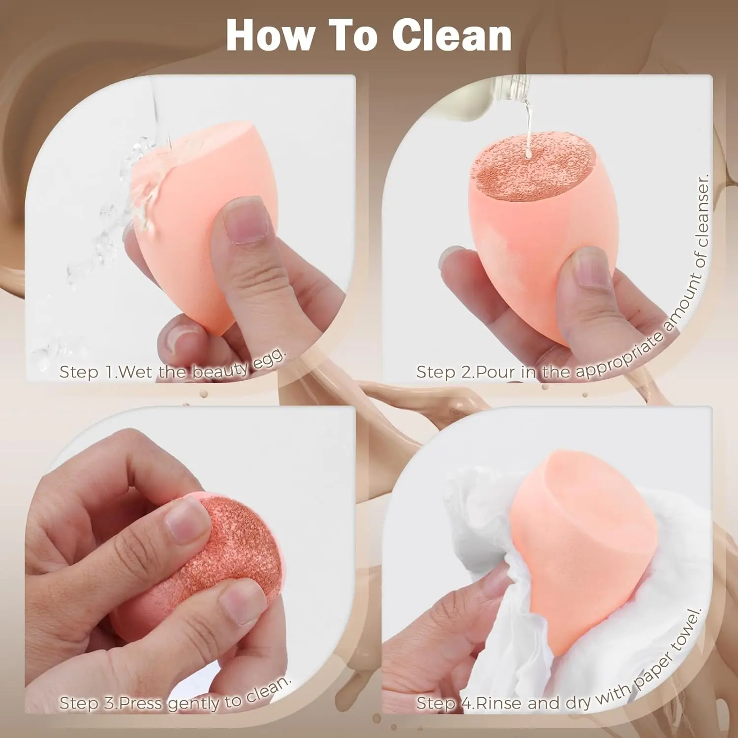 Zestaw gąbek do makijażu - gąbki do blendera bez lateksu Bez skazy Miękkie gąbki do makijażu Bez lateksu, wielokrotnego użytku i łatwe do czyszczenia - idealne do Fl