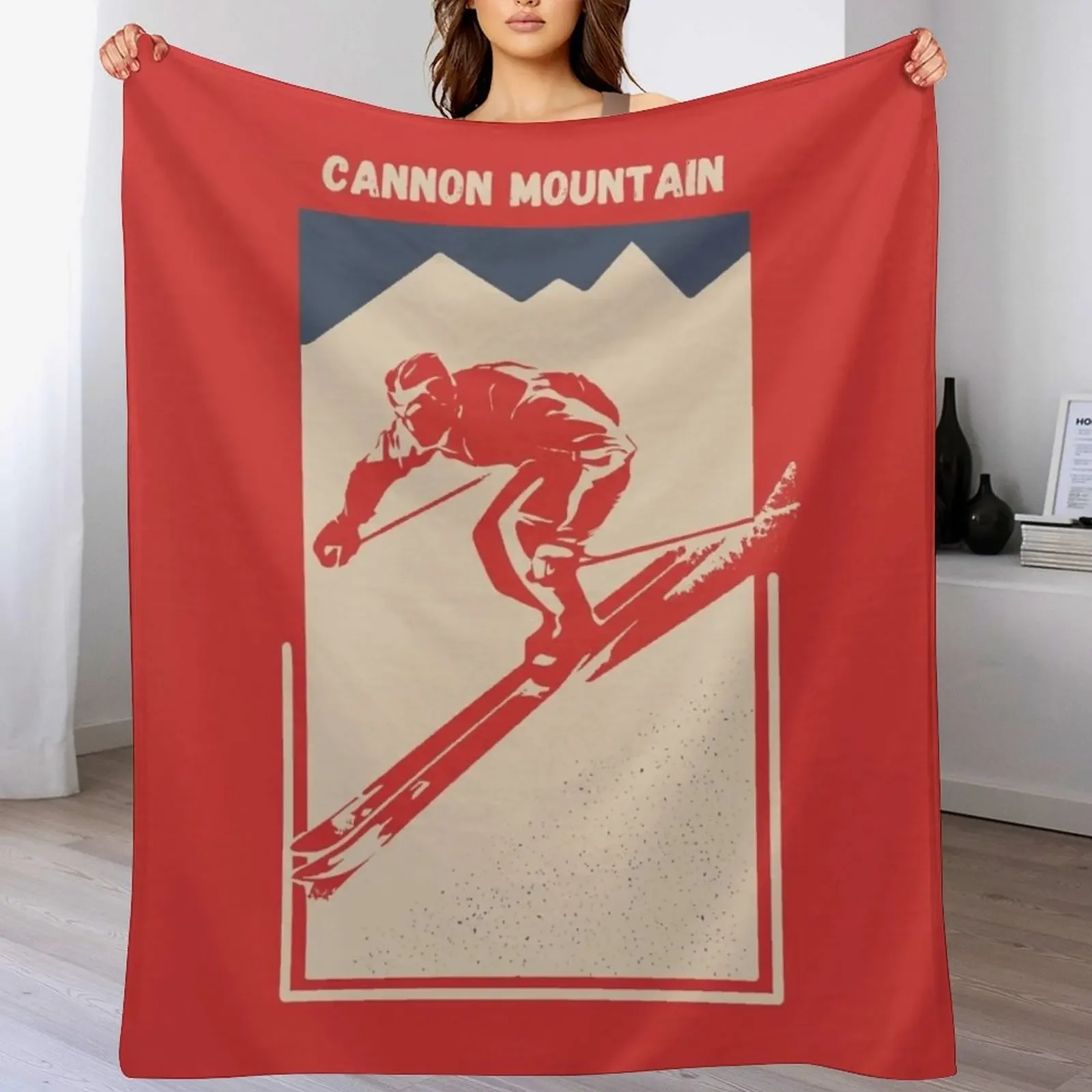 

Cannon Mountain in Franconia, White Mountain, New Hampshire, United States, North America - Vintage Red Ski Poster Throw Blanket