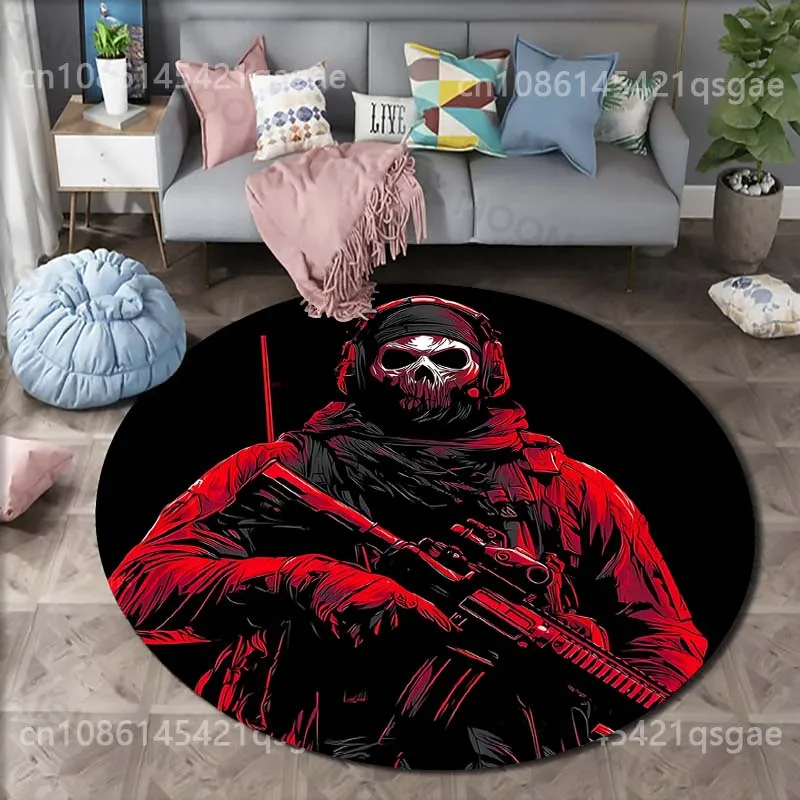 Multiple size Soldier with skull mask image Print Round Carpet for Living Room Bedroom Sofa Table Floor Mat Area Rug Luxury Gift