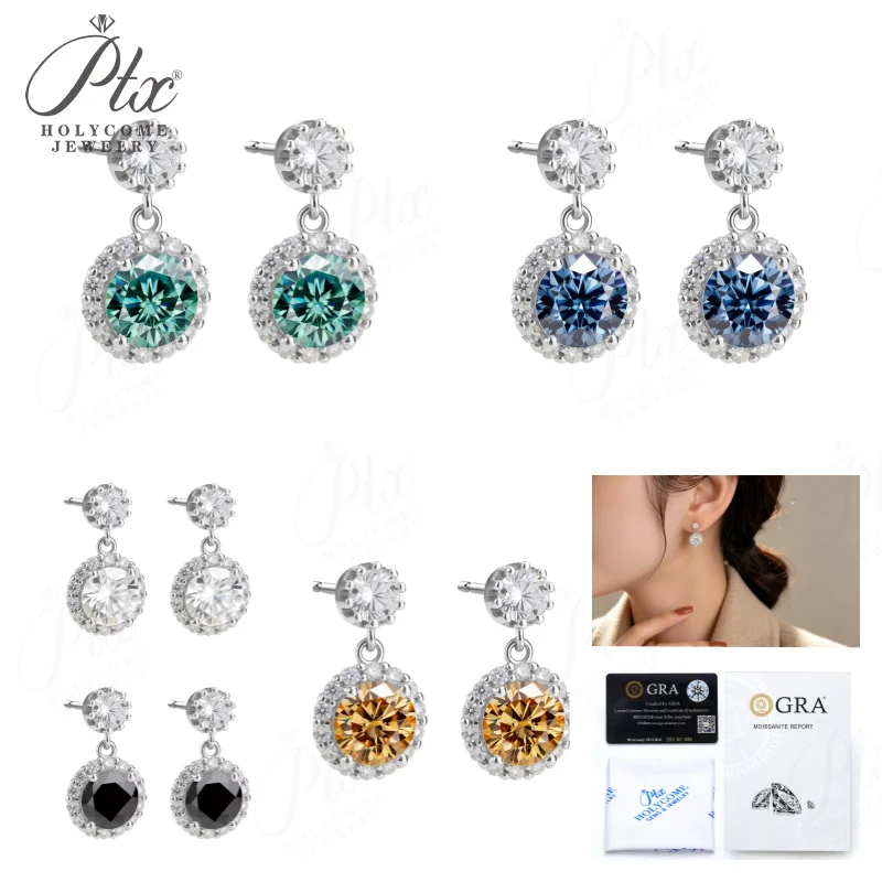 Moissanite Earring Round Cut 2ct D/Black/Champagne Color VVS1 925 Sterling Silver GRA Certified Factory Direct Supply Ideal Gift
