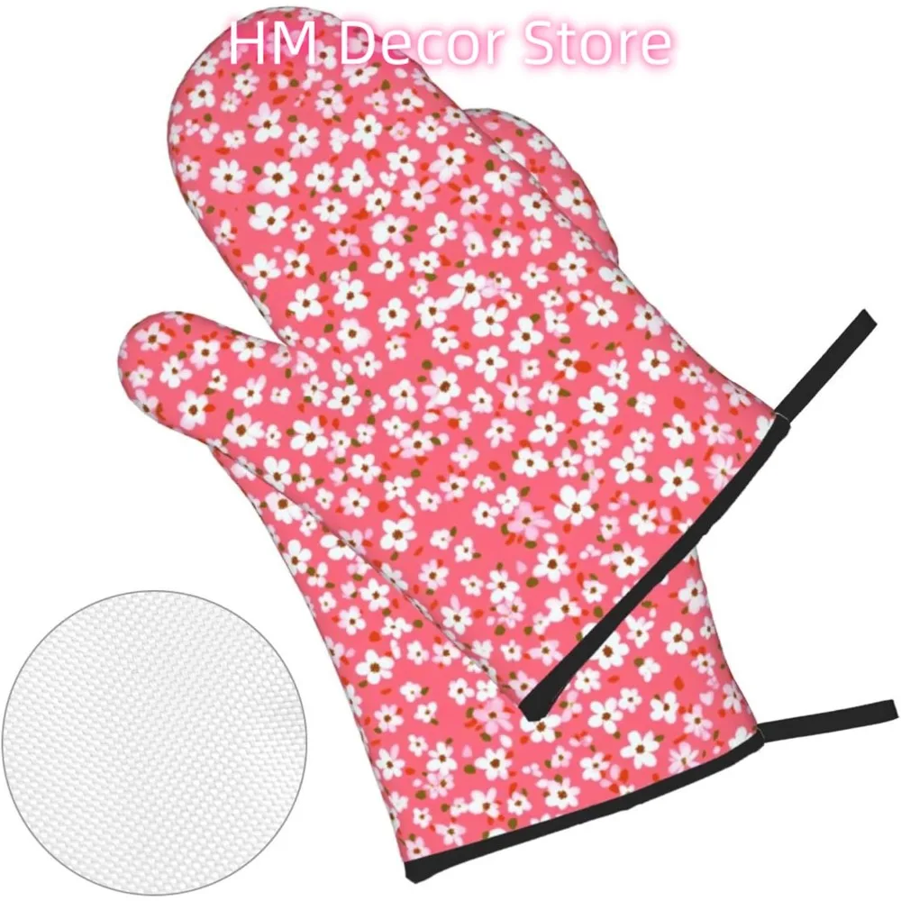 Small White Daisies Oven Mitts and Pot Holders Sets of 4, Aesthetic Plants Country Heat Resistant Oven Mitts,Non-Slip Cooking Gl