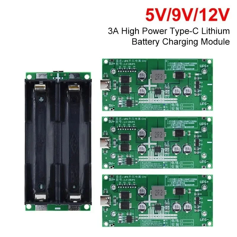 Type-C 15W 3A Fast Charge UPS Power Supply / 18650 Lithium Battery Charger Module DC-DC Step Up Booster Converter 5V 9V 12V