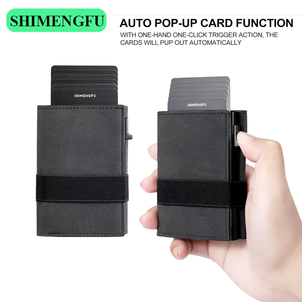 2024 Leather Men Wallets RFID Blocking Elastic Band Short Card Holder Male Purse Vintage Coin Credit Card Holder Cash Bill Slot