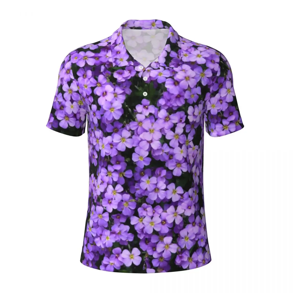 Polo con estampado de flores violetas, camisa informal Floral púrpura, camisetas diarias Y2K, ropa de gran tamaño con diseño de cuello de manga corta para hombre
