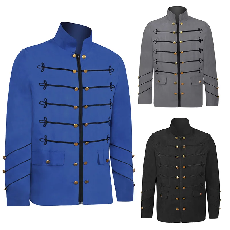 Gothic Steampunk Military Parade Jacket Men's Vintage Embroidered Double Breasted Cardigan Coat Stage Performance Uniform