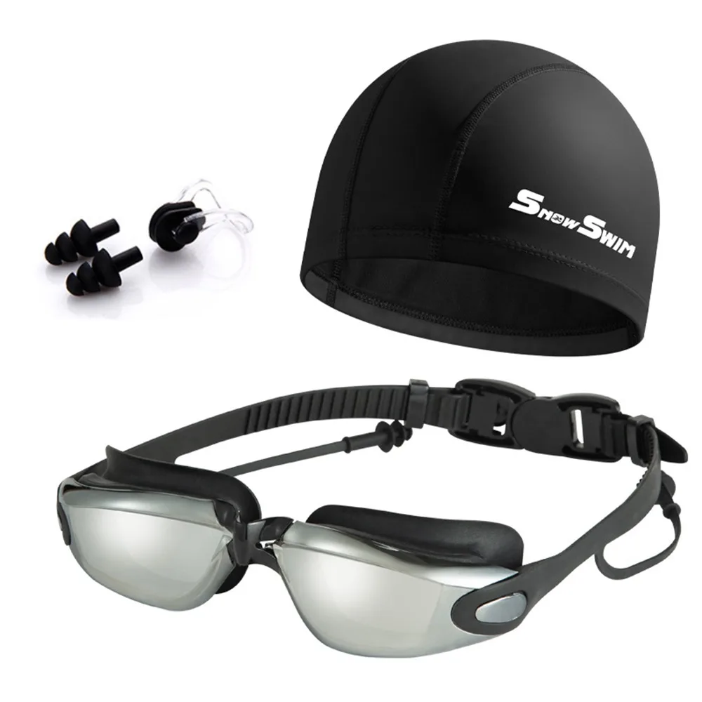 

Anti-fog Adult Swimming Goggles Set Adjustable with Nose Clip, and Ear Plugs Diving Eyewear UV Protection Soft
