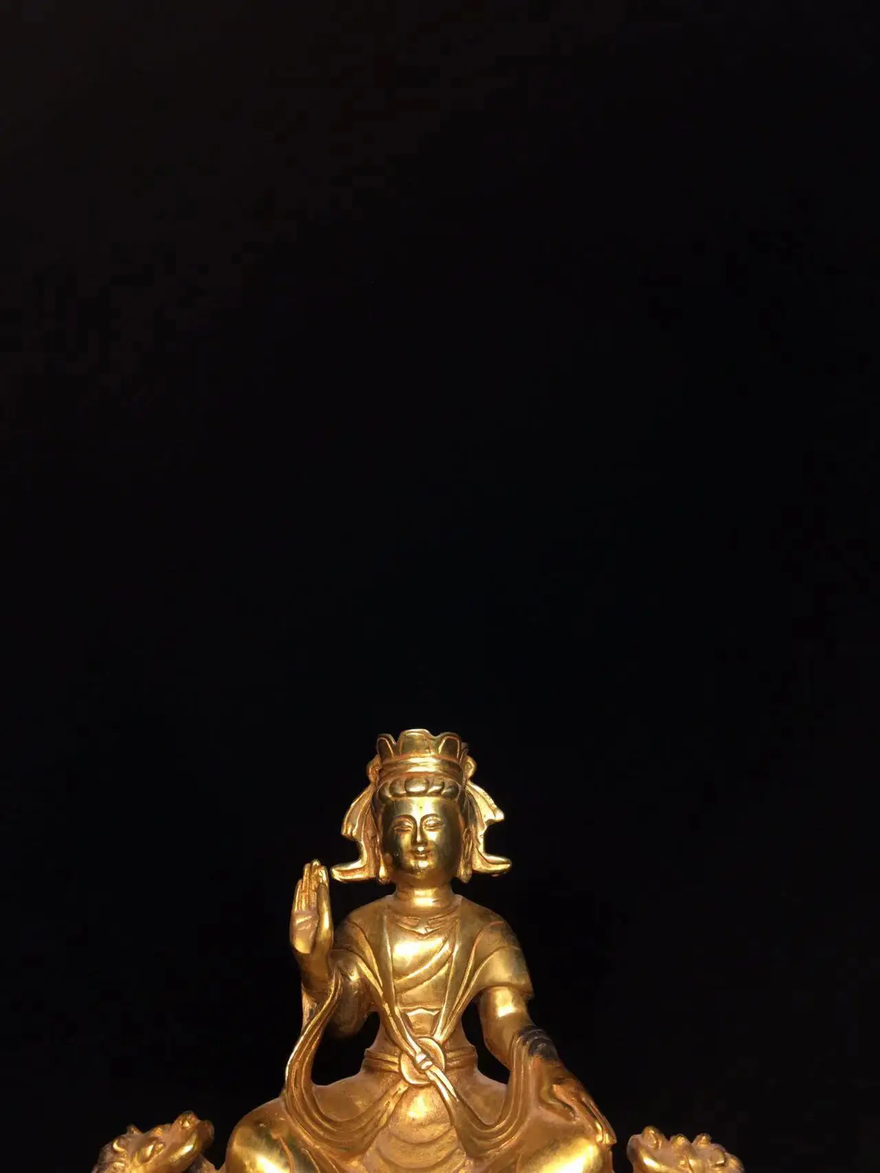 Tibetan Gilt Goddess of Mercy Buddha Statue, Old Copper, Frete Grátis