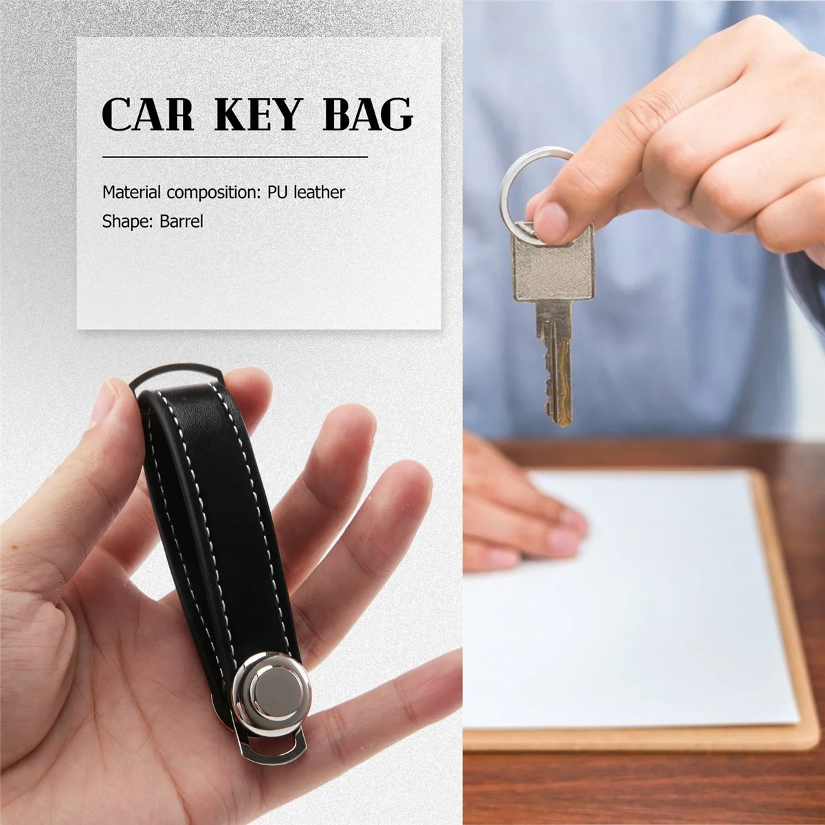 ABQR Fashion Car Key Pouch Bag Case Wallet Holder Chain Key Wallet Ring Pocket Key Organizer Smart Leather Keychain Black #3