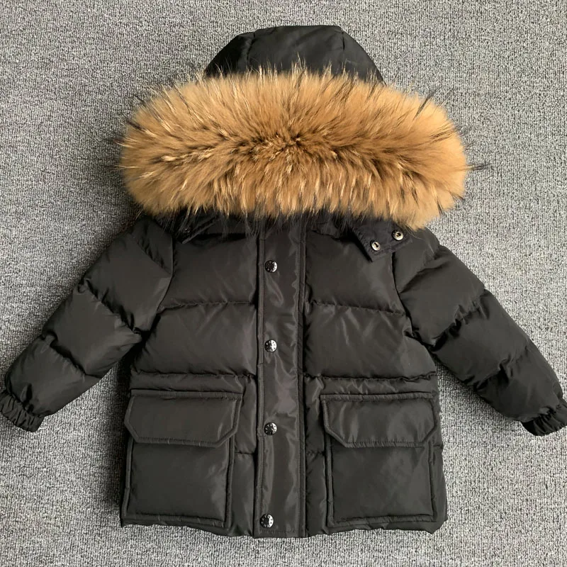 Children Winter Down Jacket Luxury Natural Fur Collar Kids Thicken Warm Coat For Baby Boy Girl 2-13 Years Snowsuit