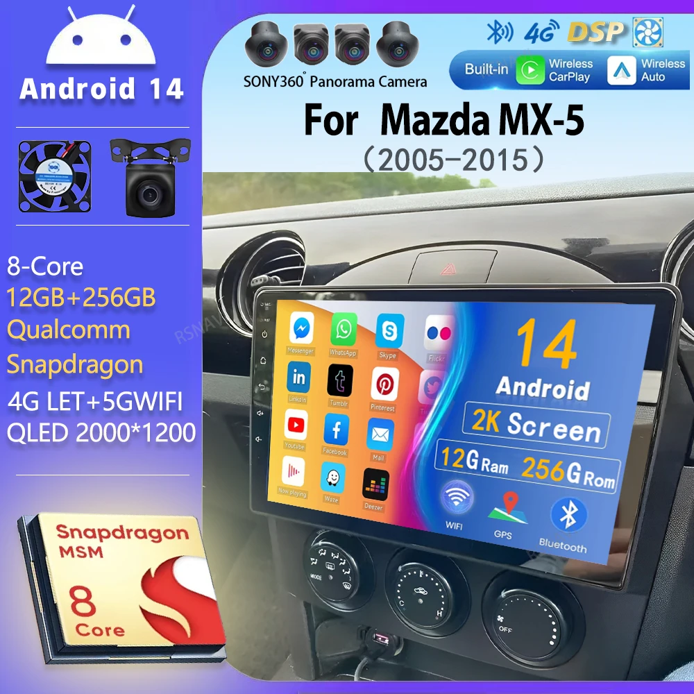 

Android 14 wifi+4G Carplay AUTO Car Radio For Mazda MX-5 MX5 MX 5 NC 2005-2015 Navigation GPS Player Video Stereo DVD Multimedia