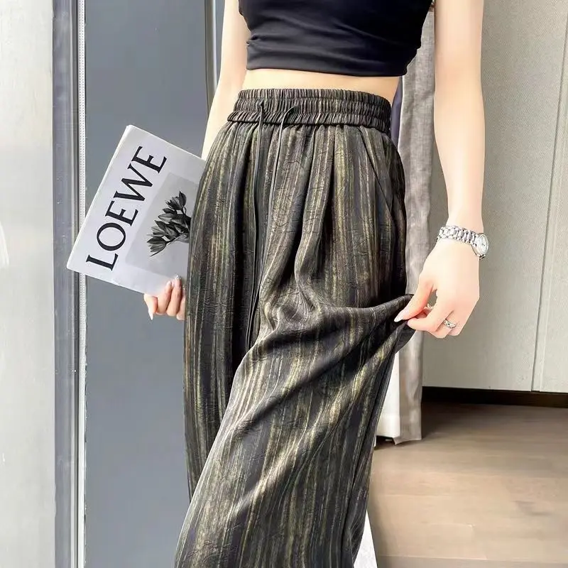 High Waist Loose Straight Pants Summer Tie Dye Drawstring Gradient Trend Wide Leg Pants Casual Fashion Women Clothing C296