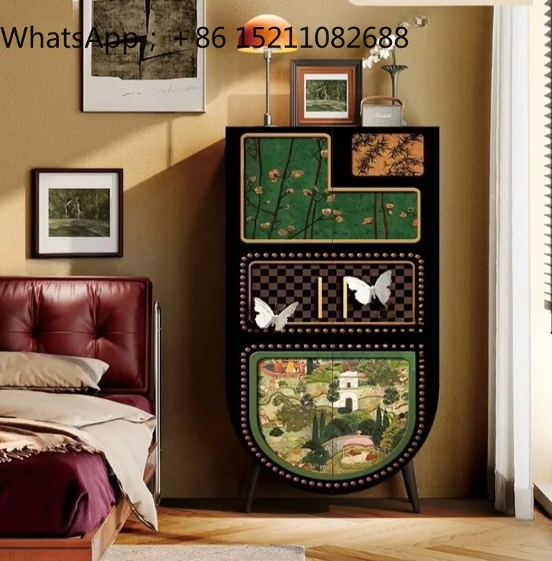 SCY retro solid wood semi-round entrance cabinet, living room storage locker, fully equipped dining room wine cabinet