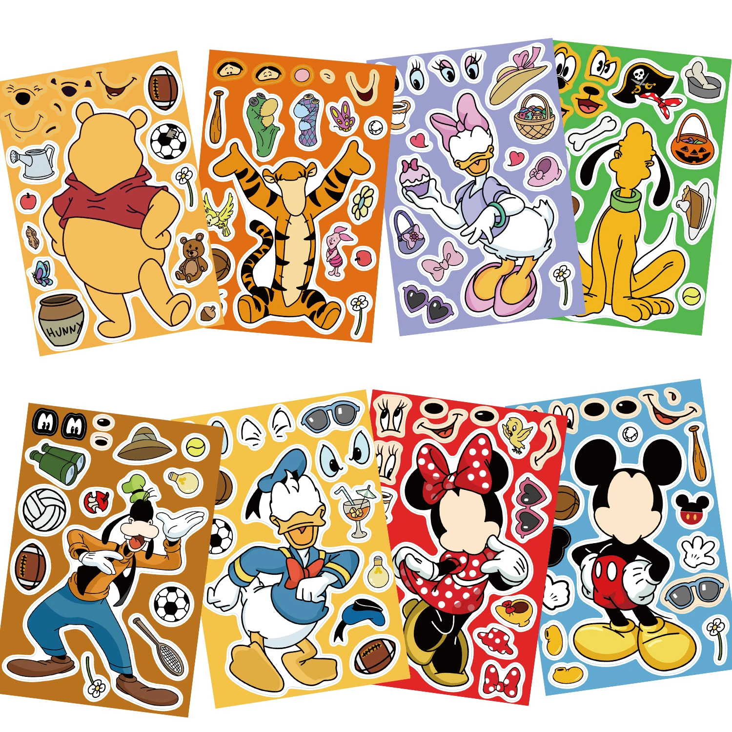 8pcs Disney Cartoon Mickey Donald Duck Stickers For Kids Children DIY Puzzle Decal Game Jigsaw Education Stickers Toys