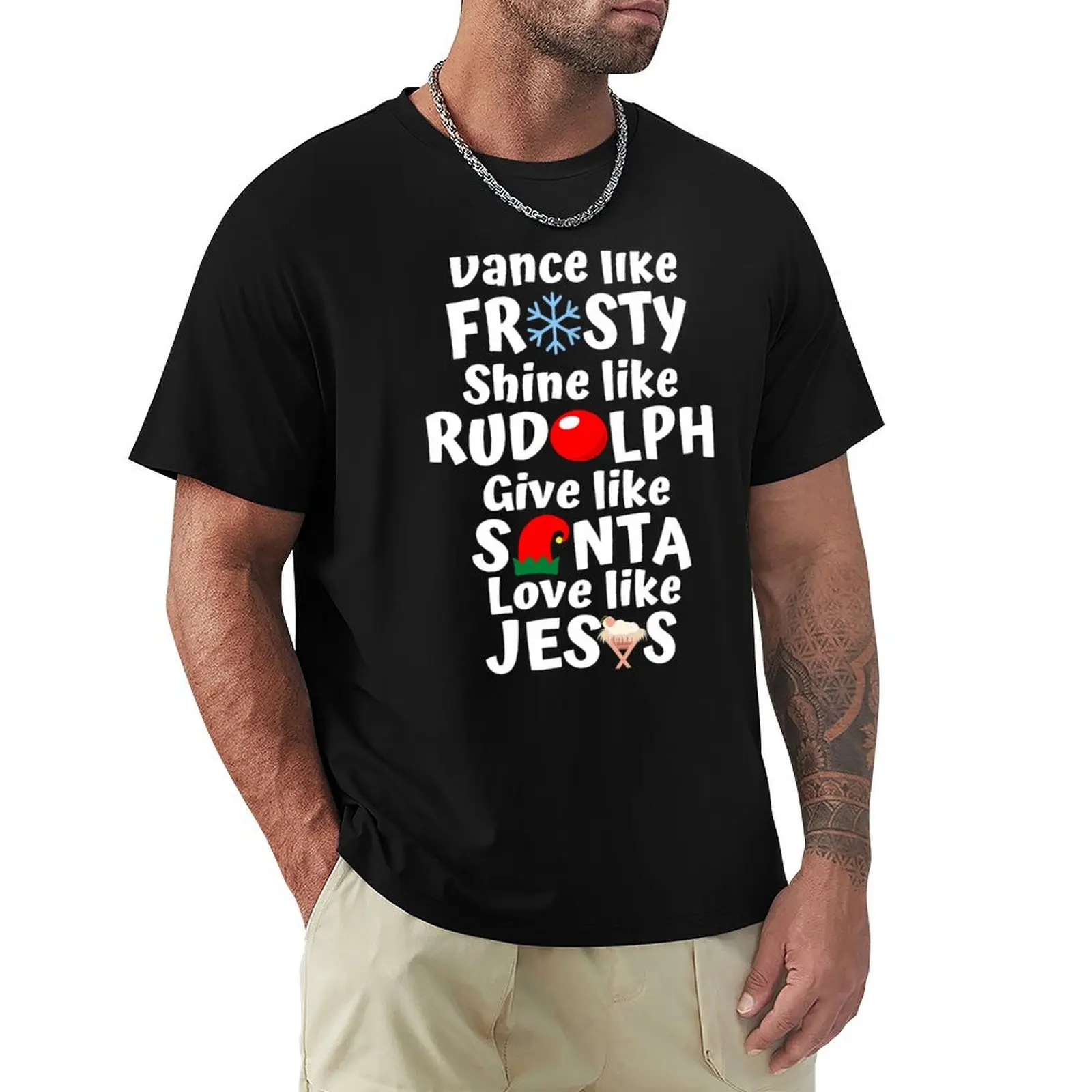 Vintage Christmas Dance Like Frosty Shine Like Rudolph Love Like Jesus Tee for Men, Women and Kids T-Shirt