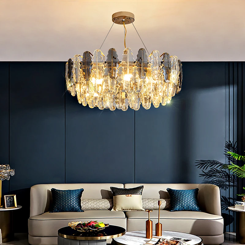 

Modern Fancy Design Gray Crystal Chandelier Hanging Light Pendant Light Suspension Lamp For Living Room Bedroom Foyer Restaurant