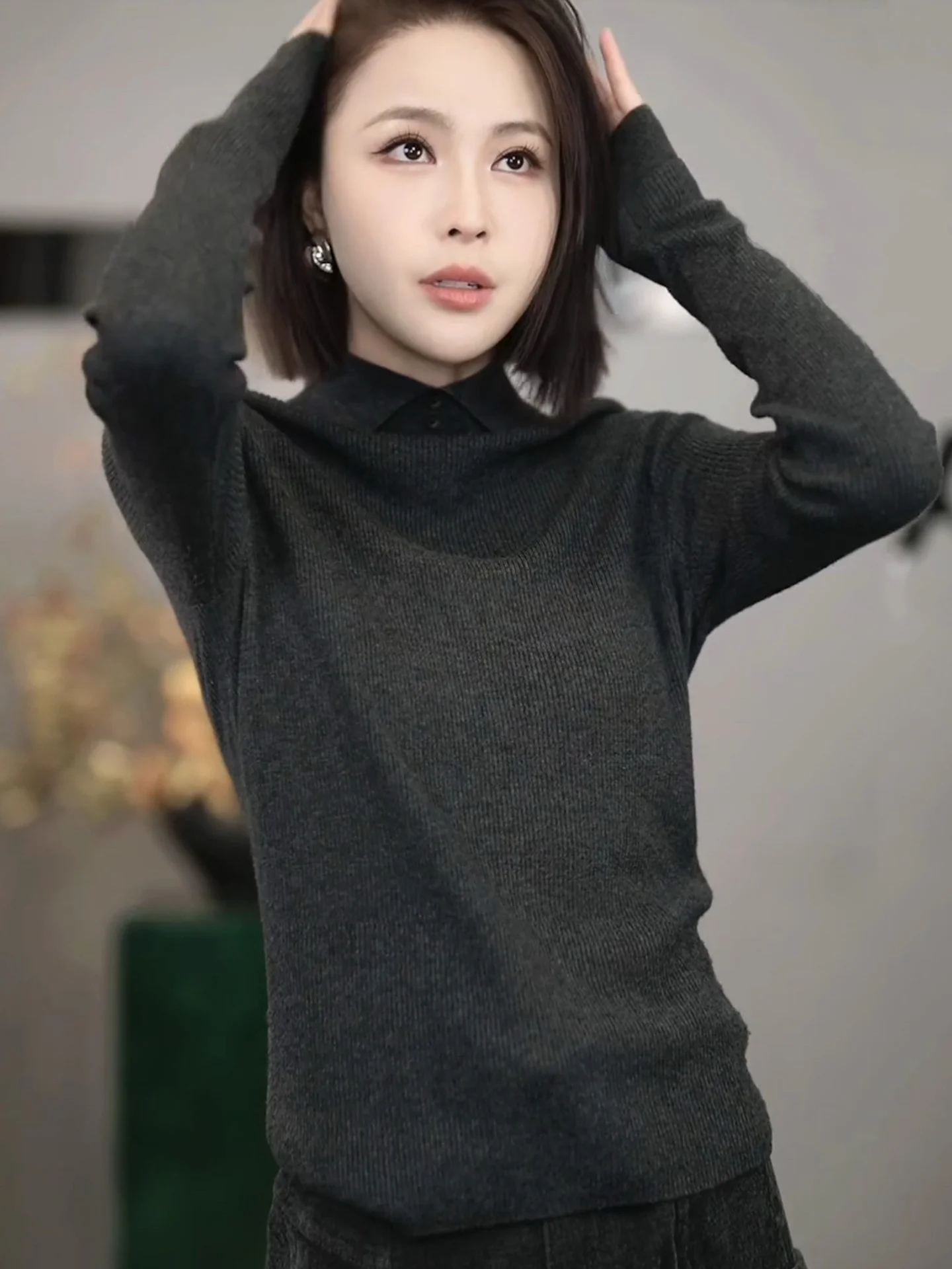 

Casual Long Sve Knitted Sweater Women's Base Layer irt Simple Sli Comfortable Korean Sle Commute Wind Pure Color
