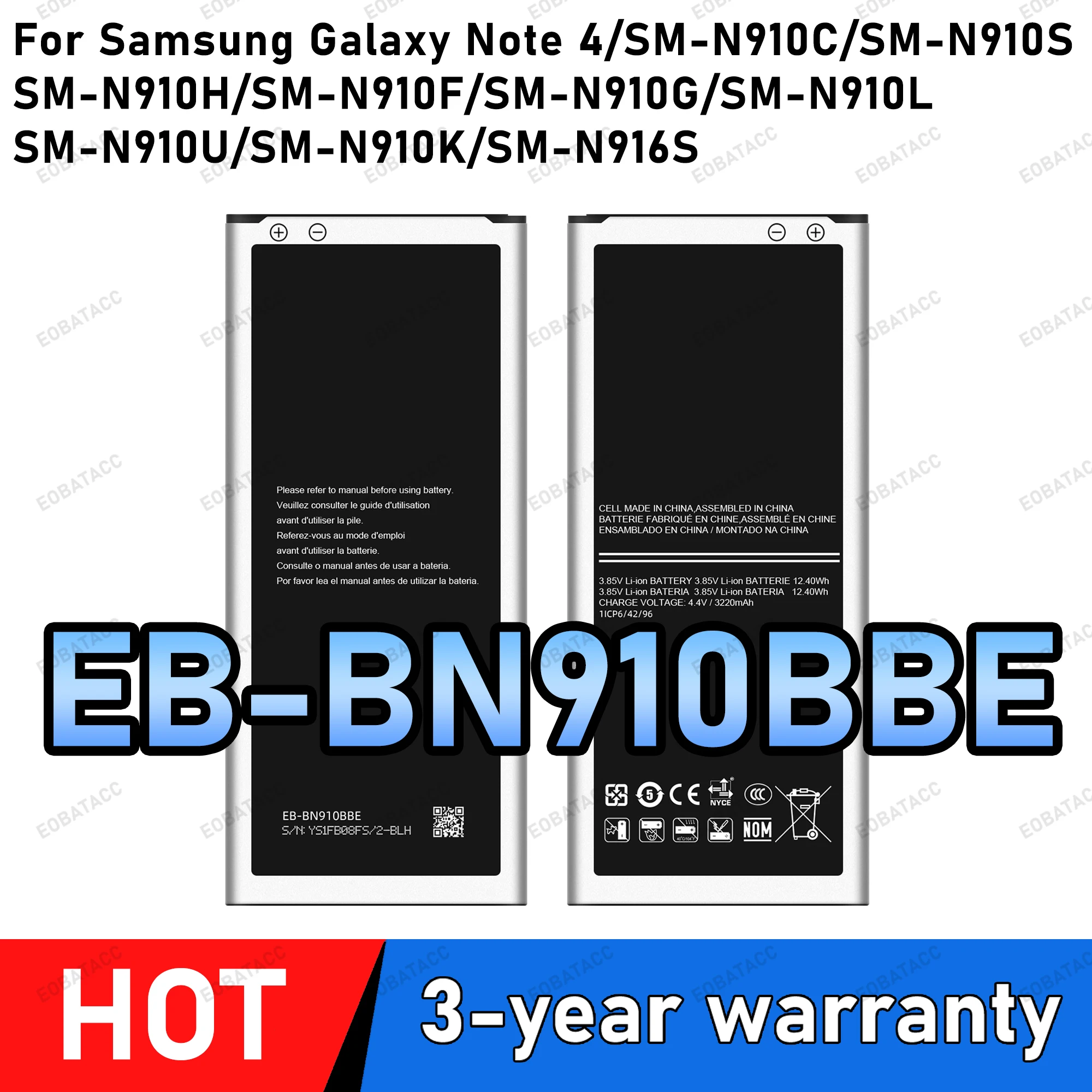 100% New High Capacity EB-BN910BBE Battery For SAMSUNG Galaxy Note 4/SM-N910C/SM-N910S/SM-N910G Replacement batteries
