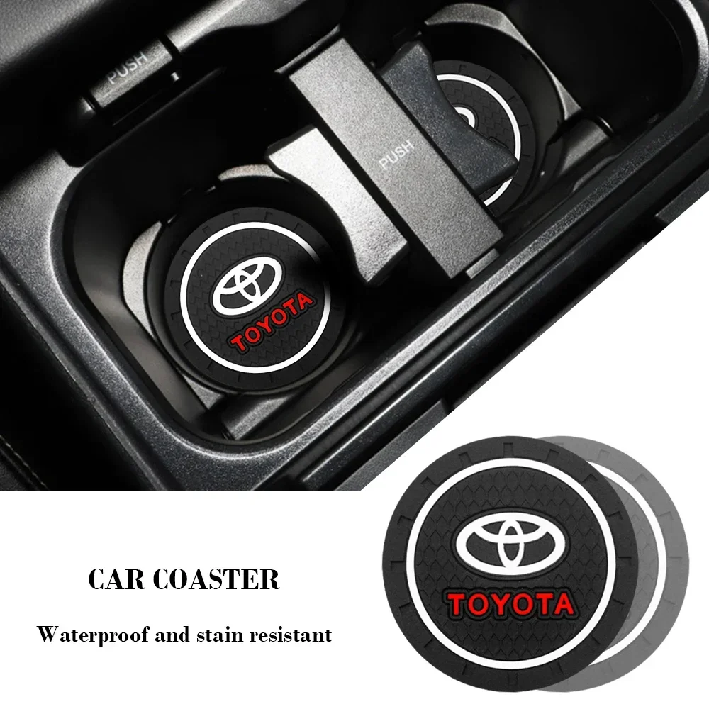 1/2PCS Car Decoration Dustproof Car Mat Water Cup Logo Coaster For Toyota Yaris Hilux Corolla Prius Emblem Auris Rav4 Prado