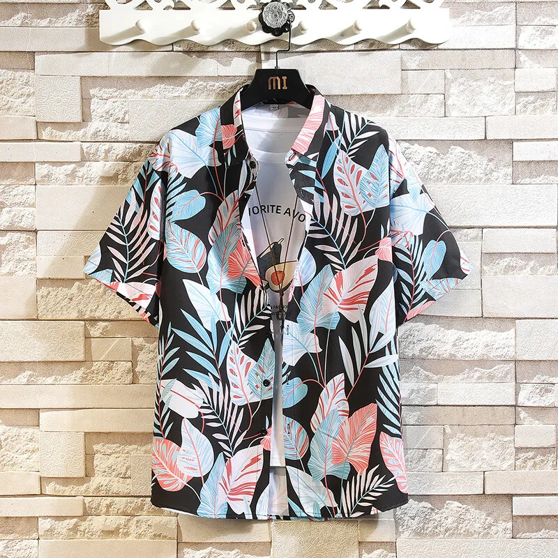 

Summer Hawaiian Flower Men Shirt Beach Vacation Short Sleevd Men's Oversized Shirts Tropical Floral Print Mens Shirt Plus Size