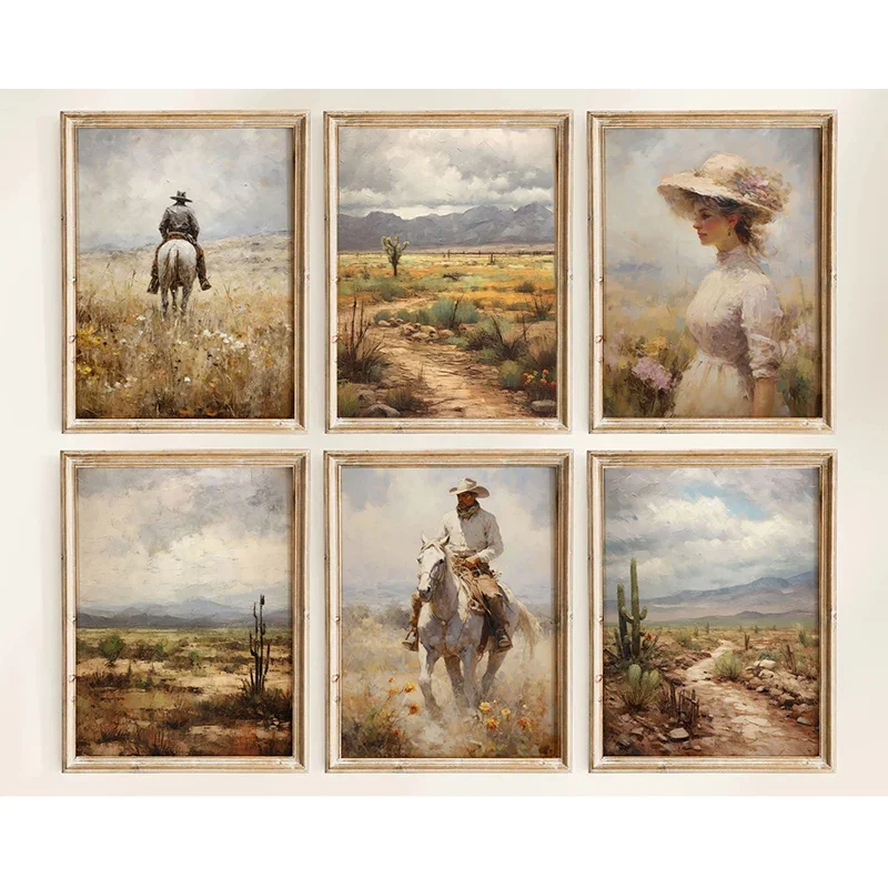 Vintage Cowboy Western Rustic Southwest Field Women Posters and Prints Canvas Printing Wall Art Picture for Living Room Decor