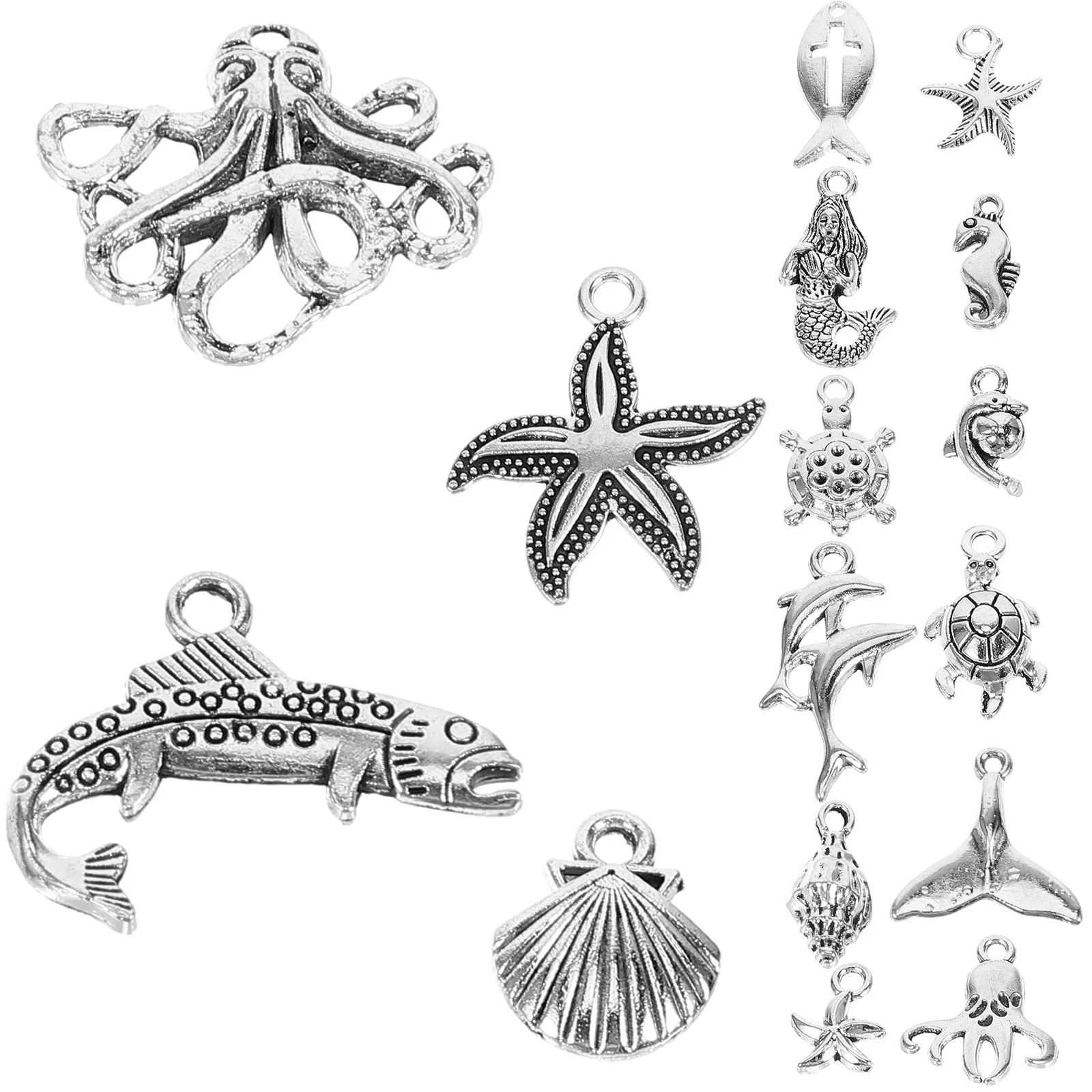 

15Pcs Ocean Alloy Pendant Charms Creative Ocean Theme Jewelry Making DIY Necklace Earrings Keychain Accessories