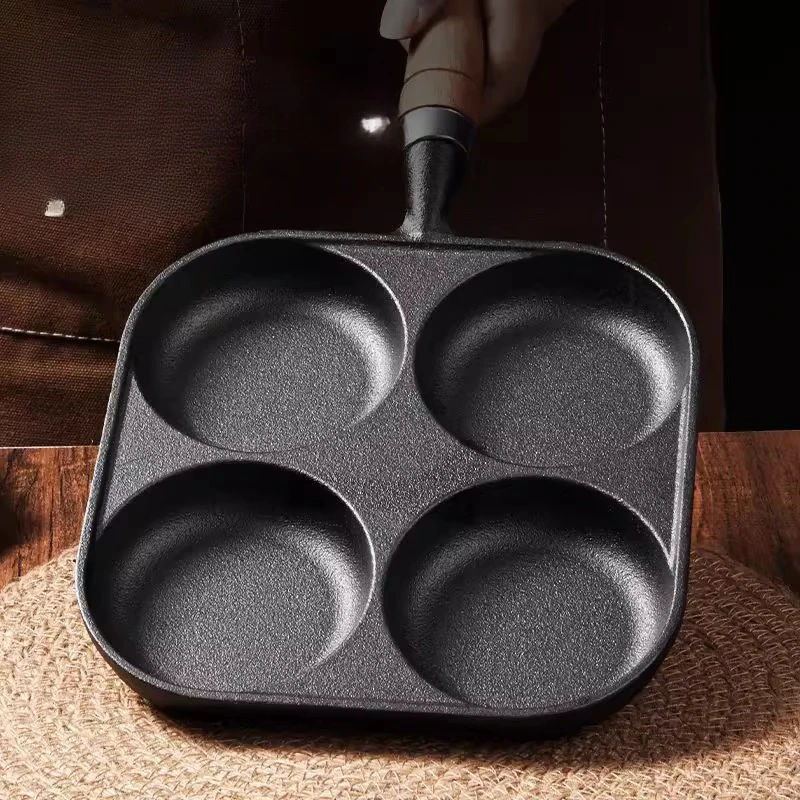 

Four-hole cast iron fried egg mold egg burger thickened frying pan dumpling pan uncoated non-stick pan universal for stove