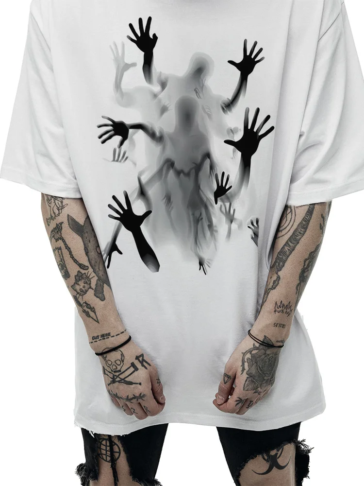 Graphic T-Shirts Printed 100% Cotton Short Sleeve Tee Tops Summer Korean Vintage Oversized Shadow Y2k Streetwear Men's Clothing
