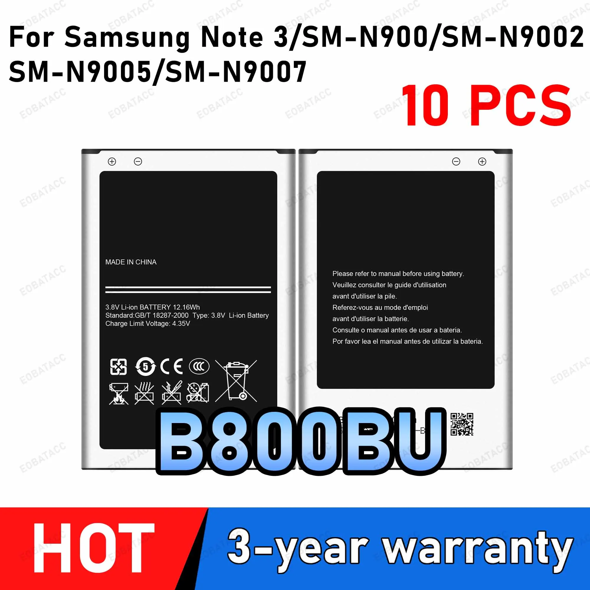 10Pcs Brand New B800BE B800BC B800BU Battery For Samsung Galaxy Note 3 N900 N9002 N9005 N9006 N9008 Replacement Battery with NFC