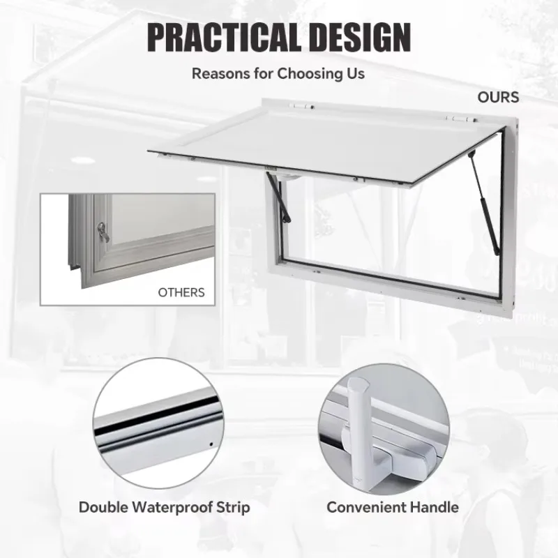 Aluminum Alloy Body RV Food Truck Awning Window 85 Degrees Caravan Unfold Concession 91x61CM Hydraulic Opening Double-Layered