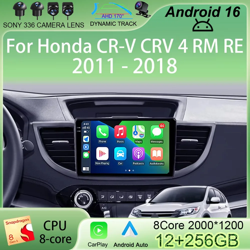 

Автомагнитола Android 16 10.1" для Honda CR-V CRV 4 RM RE 2011-2018, мультимедийный видеоплеер, навигация, GPS, Carplay, DSP