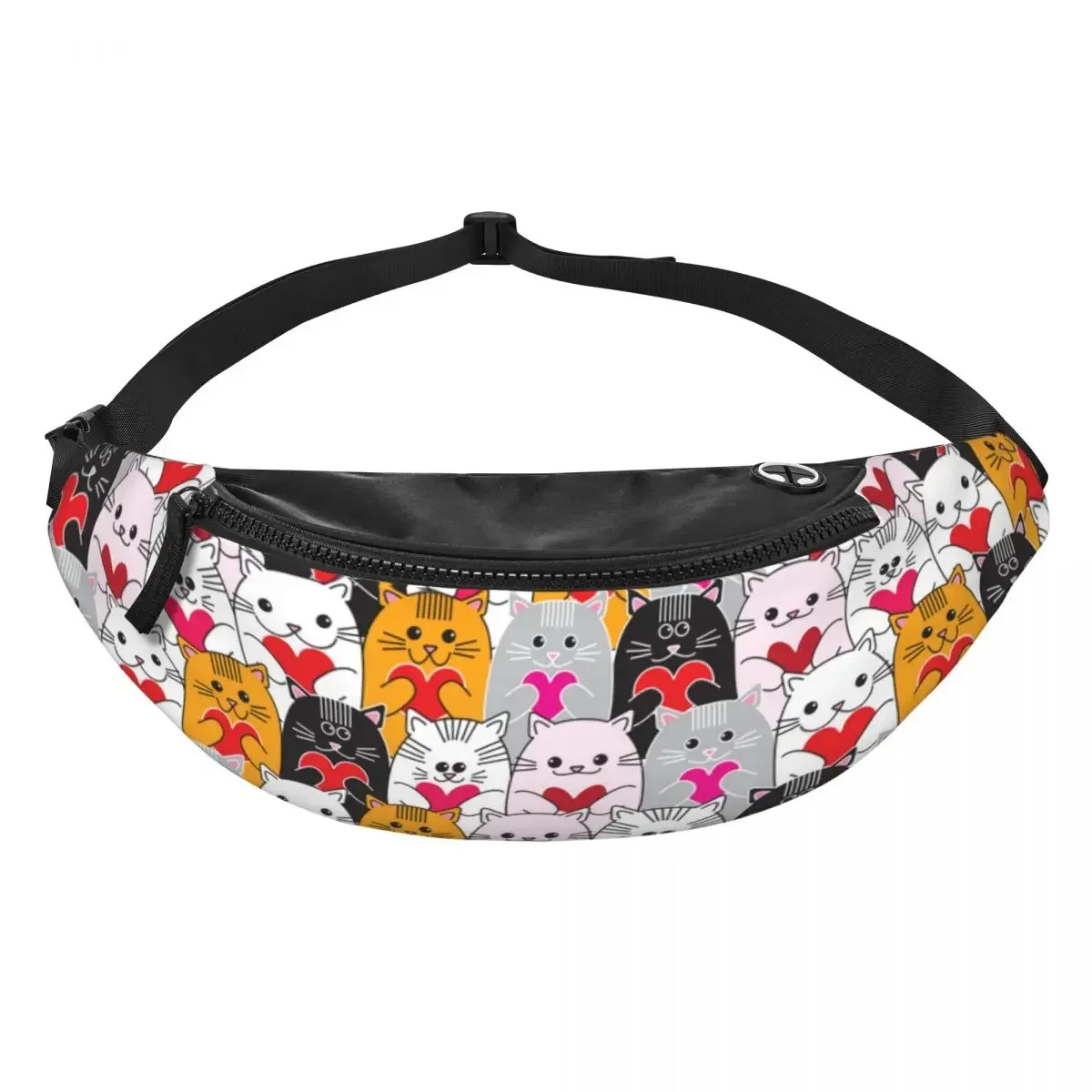 Personalized Cats Love Hearts Fanny Pack for Men Women Cool Cartoon Kitten Crossbody Waist Bag Travel Hiking Phone Money Pouch