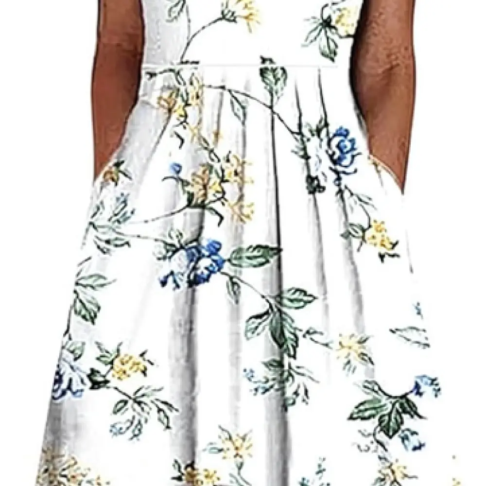 Elegant Bohemian Maxi Dress Women Summer Casual Floral Print Round Neck Short Sleeve Loose Beach Long Dresses Ladies Wear