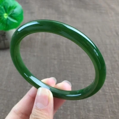 Natural Green Hetian Jade 54mm-64mm Round Bar Bracelet Elegant Princess Jewelry Best Gift for Mom and Girlfriend