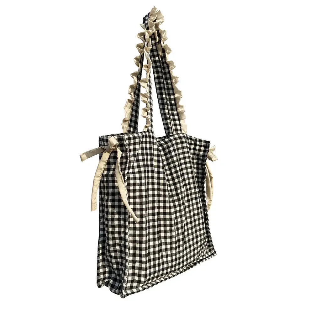 Borsa da donna 2022 primavera nuova Casual in cotone increspato Plaid cerniera morbida borsa a tracolla ad alta capacità borse Shopping Bag Mori Girl