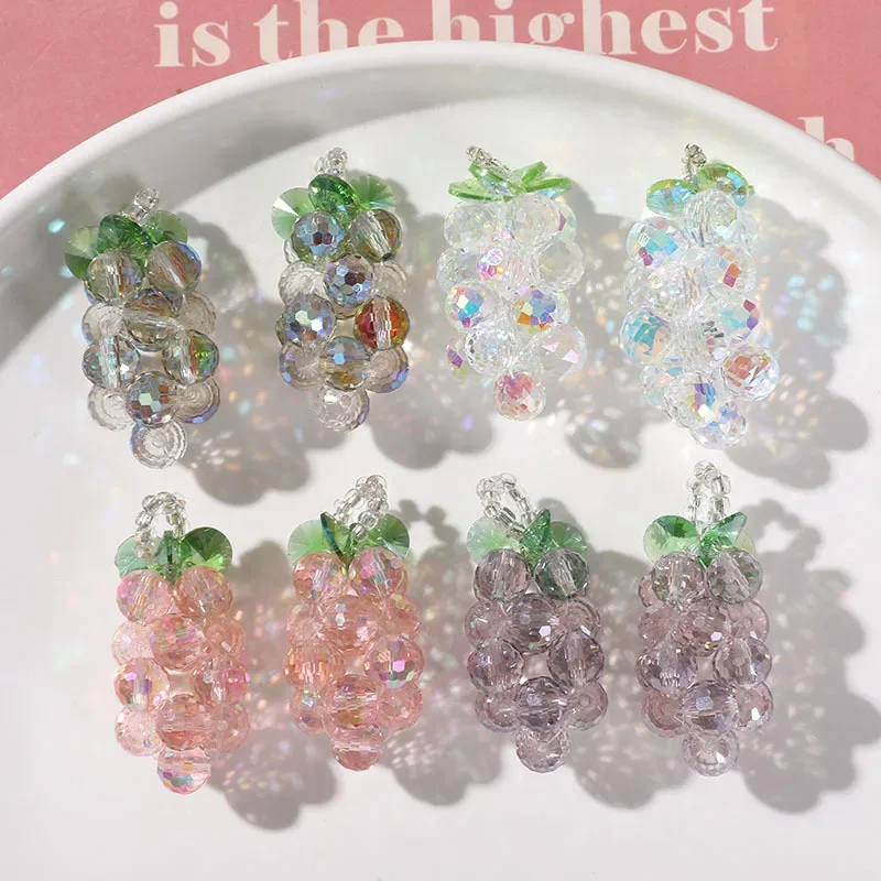 2pcs Charms of Small and Fresh Simulation Fruits Colorful Crystals Purple Grapes DIY Woven Beaded Hair Clips Hair Accessories