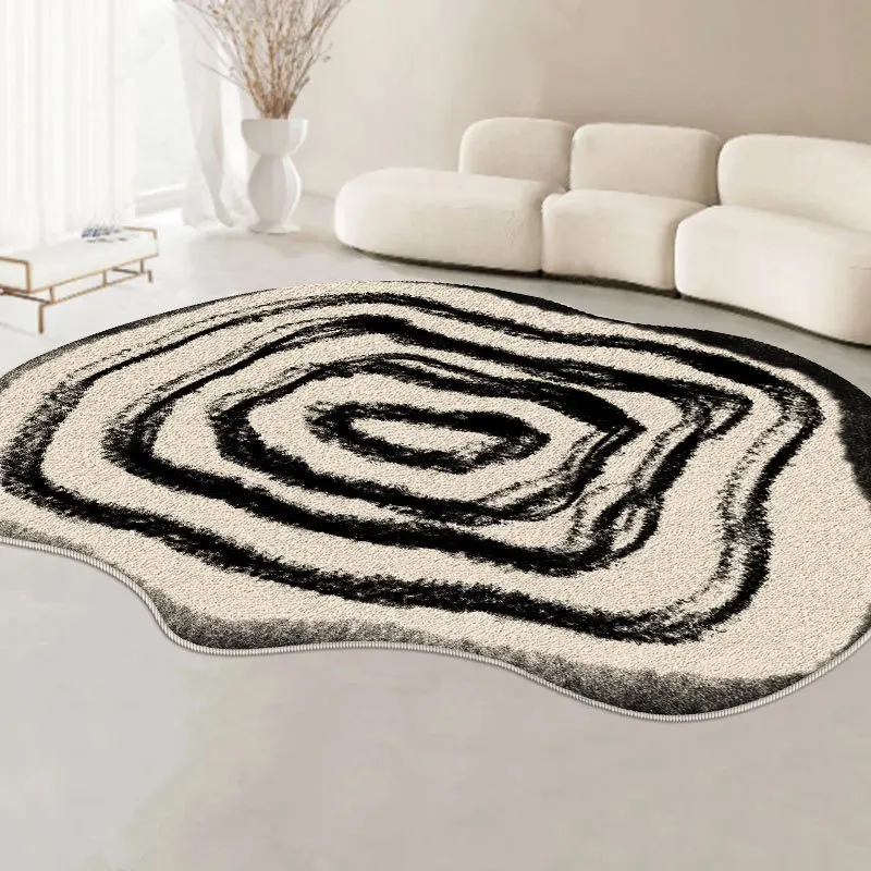 

Scandinavian black and white ink style faux cashmere spiral line living room carpet absorbent non-slip carpet