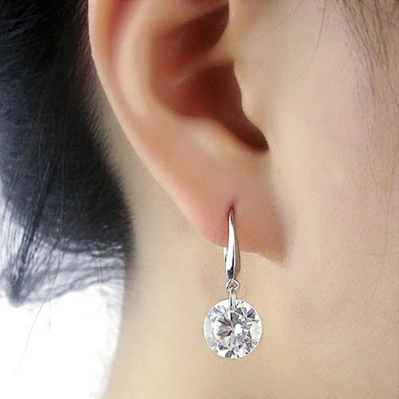 7 Colors  Cheap Cute CZ Silver Color Stud Earrings Iron Stick Ear Studs Round Heart Ellipse Designs Available Ed119