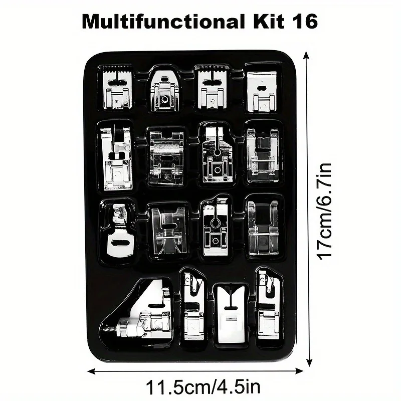 16pcs Universal Sewing Machine Presser Feet Kit with Snap-On Adapter and Storage Case view 4