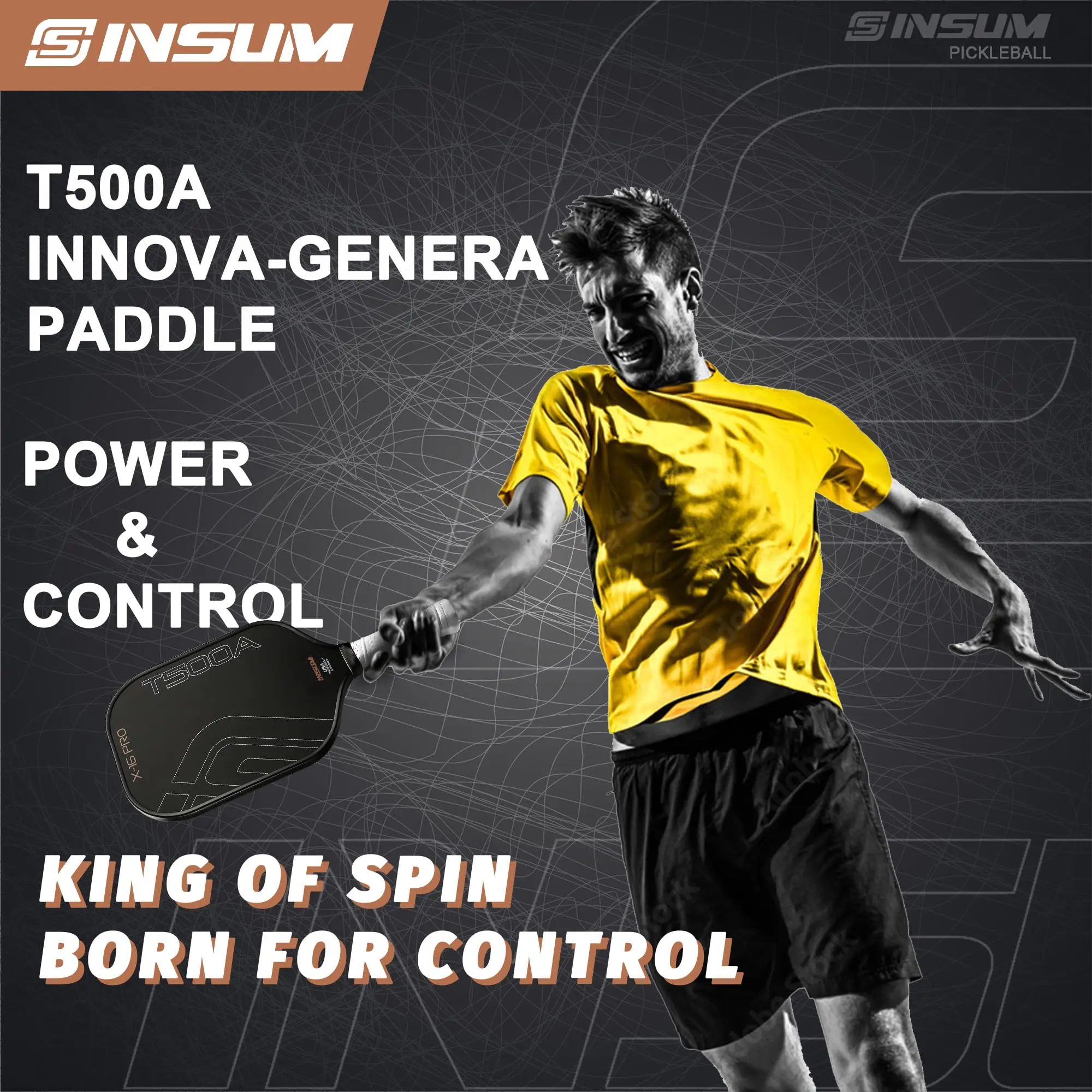 INSUM Pickleball Paddle T500A USAPA Approved Thermoformed Carbon Friction Surface for Maximum Spin 16mm Pickleball Racket