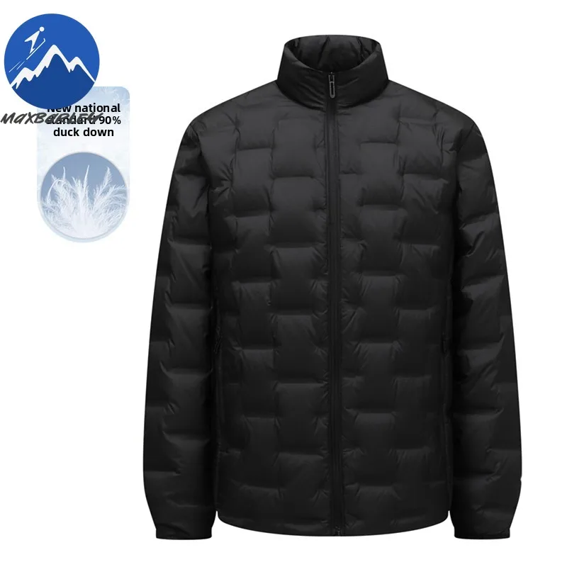 Maxbarley Men Down Jacket Ultra Light Outdoor Work Windproof Warm Puffer Coat Stand Collar Hiking Cold Resistant Winter Coats