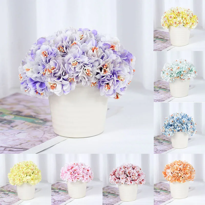 24/72pcs Mini Silk Stamen Artificial Rose Flowers Bouquet Wedding Decoration Handmade DIY Wreath Scrapbooking Fake Flower Craft