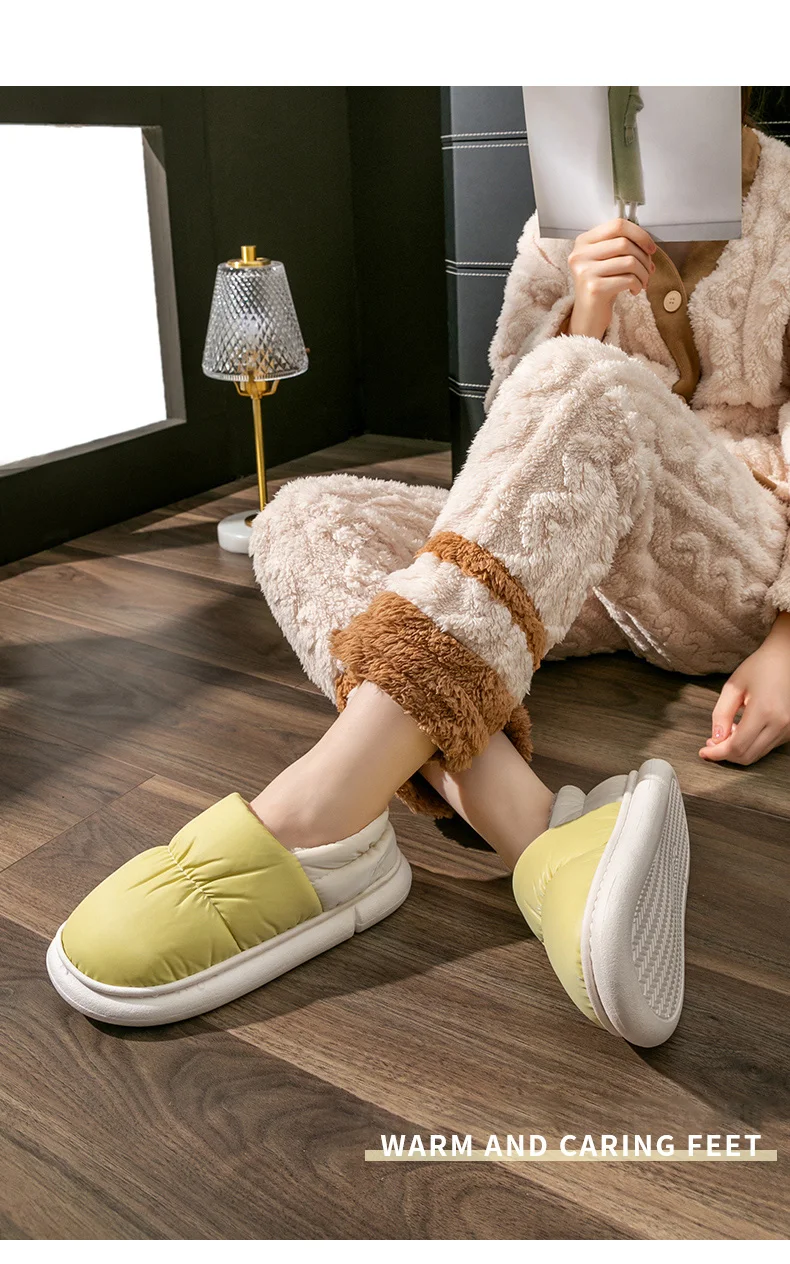 Unisex Winter-Warmhausschuhe für Damen und Herren, 4 cm dicke Sohle, Cloud-Pillow-Slides, wasserdicht, für drinnen und draußen, Fleece-Hausschuhe, Mule. – Detail 3