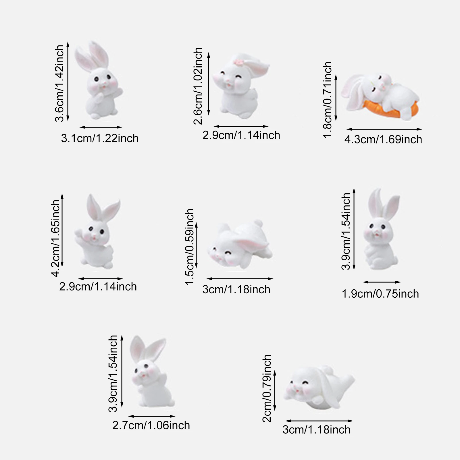 8Pcs Cute Cartoon Rabbit Micro Landscape Ornament Animal Figure Fairy Gardening Miniatures Home Decoration Resin Accessories
