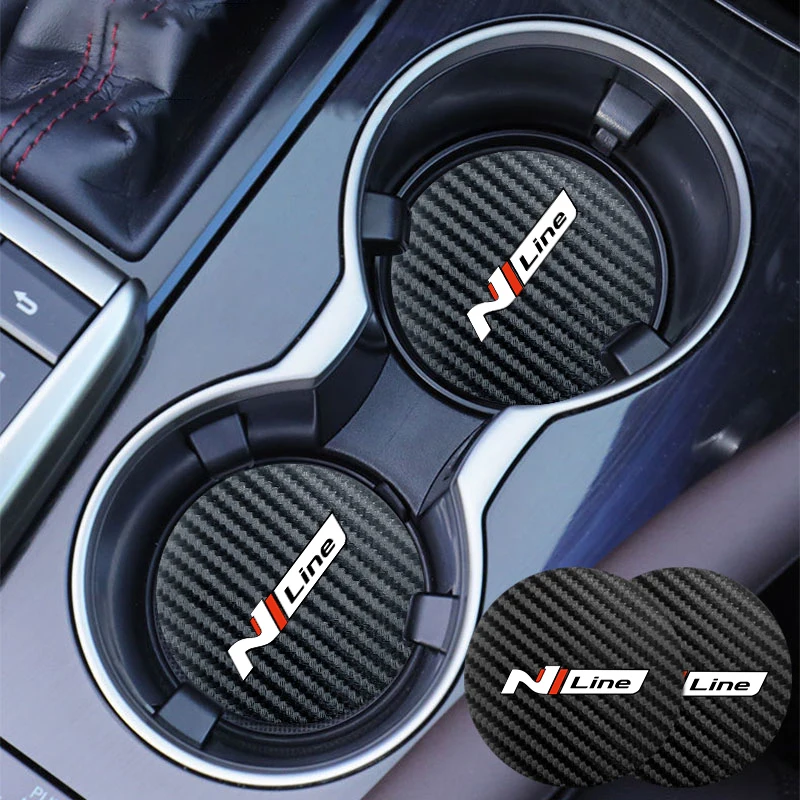 For Hyundai N Line i20 i30 Sonata Tucson Azera Elantra Veloster Kona Santa 2Pcs Car Coaster Water Cup Mat Non-Slip Pad Accessori